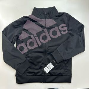 Adidas Pink Black Track Zipper Pocket Jacket Youth Girls Medium